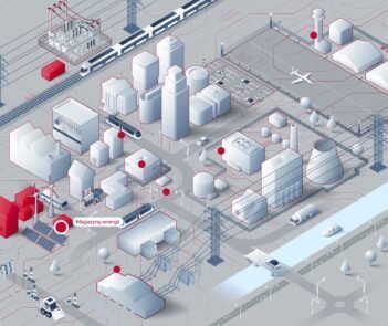 Makieta poglądowa przedstawiająca różne gałęzie przemysłu związane z Elektrotim